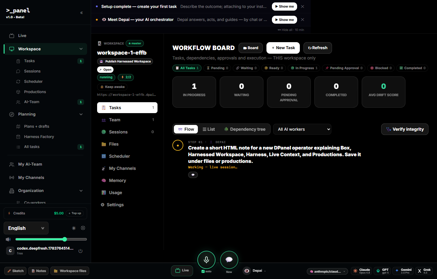 panel workflow task execution screenshot