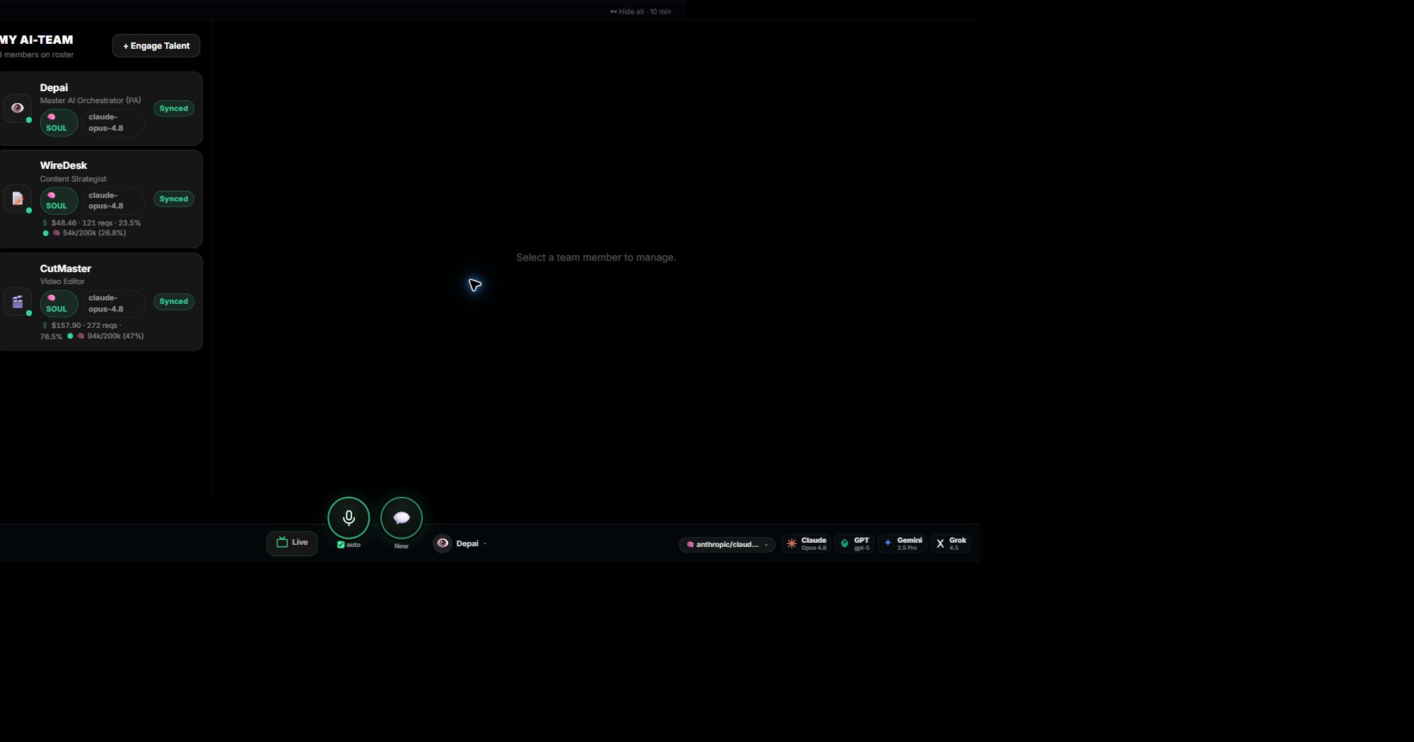 DPanel AI team setup screen