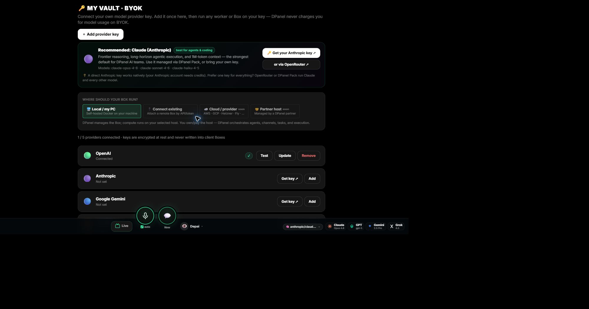 MCP, Integrations, Webhooks, and Vault in DPanel