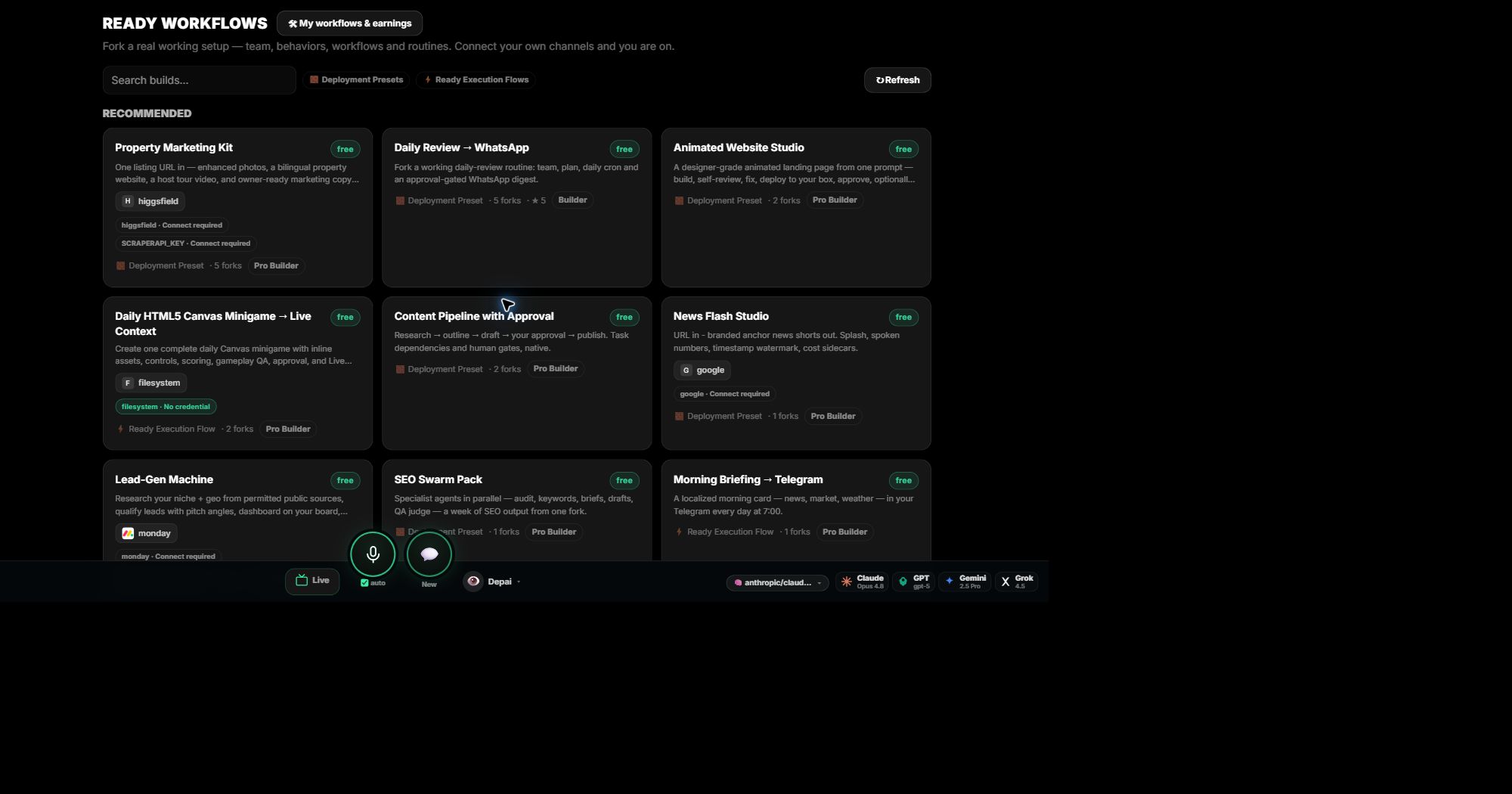 Published workflows in DPanel